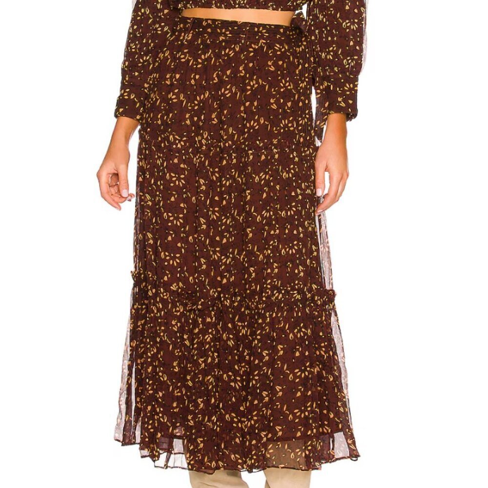 NWT Cleobella Organic Skirt Zadia Block Print Red Cream Floral Lined Maxi M